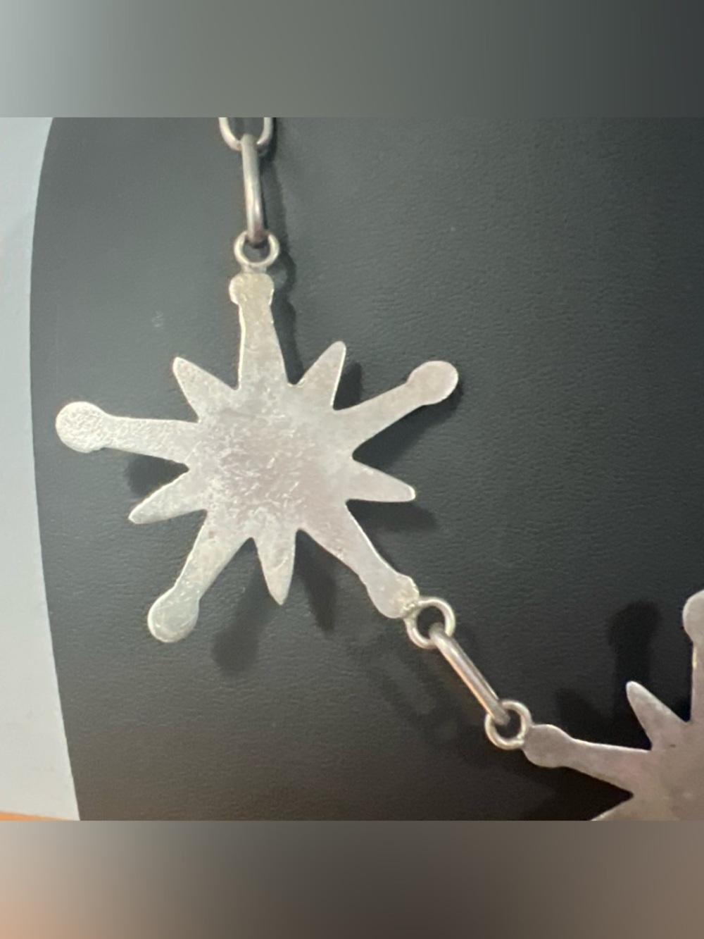 VTG c1950's Navajo Sterling Silver 3 Sand-cast Stars Bisbee Turquoise Necklace - Picture 9 of 10